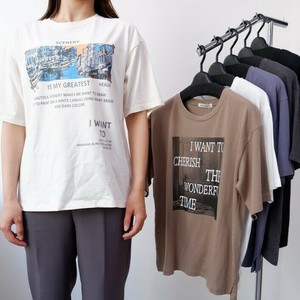 特価 シルケット綿100% サイドスリットビッグTシャツ  2柄 半袖 Tシャツ ビッグTシャツ 転写  レディース