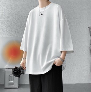 T-shirt Plain Color Round Neck 3/4 Length Sleeve T-Shirt Men's