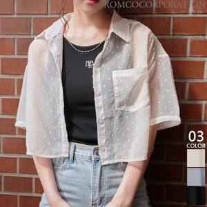 Button Shirt/Blouse Cropped Polka Dot [2024 NEW]