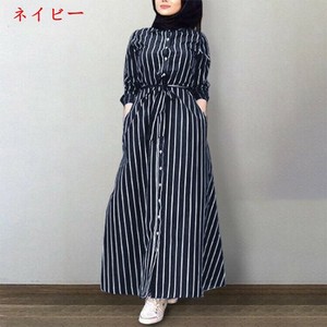ワンピース 長袖 ゆったり 快適 無地 レディース ファッション ストライプ  BQ4491