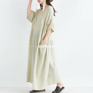 Casual Dress Front/Rear 2-way Rayon Shirring Cotton Linen-blend Natulan Listed