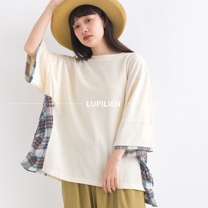 T-shirt Pullover 3/4 Length Sleeve Check Switching