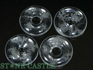 【置き石】ドーナツ型(ピーディスク) 30mm 水晶彫刻 四神獣 (素彫り) (4個セット) ★特価★