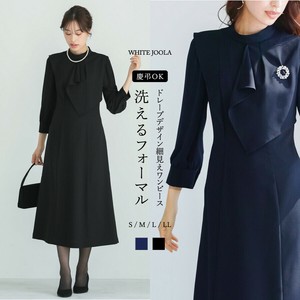 【洗濯機可！接触冷感！ストレッチ！防シワ！】慶事・弔事で使える！ドレープデザイン細見えワンピース