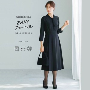 【洗濯機可！接触冷感！ストレッチ！防シワ！】慶事・弔事で使える！ボウタイデザイン・タックワンピース