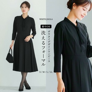 【洗濯機可！接触冷感！ストレッチ！防シワ！】慶事・弔事で使える！ボウタイデザイン・タックワンピース