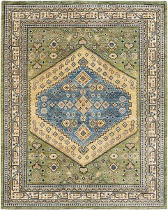 パキスタン絨毯 ウール 手織 ラグ  ガゼニー28×28 グリーン 約194×241cm 17GZ-D0103