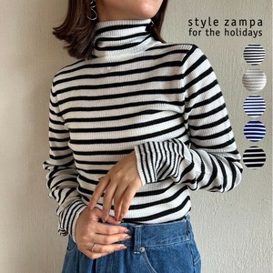 【定番】シルケット毛混ピッチ変化ボーダータートル長袖ニット