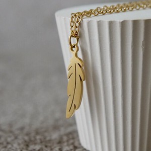 Stainless Steel Chain Necklace Stainless Steel Feather 40cm