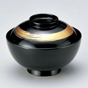 [TA]4.5寸仙才雑煮椀 黒一筆 身・蓋　日本製