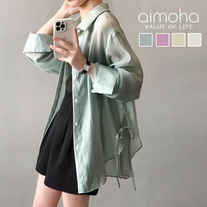 《 aimoha select 》シアーブラウス 透け感 長袖 レディース シアーシャツ 薄手 サイドリボン