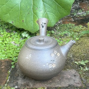 【常滑焼急須/日本製】青峰焼締珠型桜と蝶柄急須