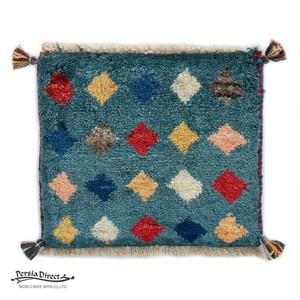 ギャッベ　ペルシャ　イラン　オーガニックウール　絨毯　ラグ　座布団　43×37cm　MS13124_BL