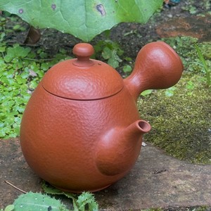 【常滑焼急須/日本製】益規　朱泥卵型印籠総タタキ急須