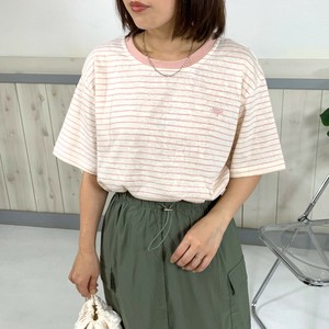 即納【2025新作】リボンボーダープルオーバー　配色　Tシャツ　夏服　リンガーT　シンプル