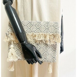 ⑥【SALE★在庫限り】2WAYスクェアサコッシュバッグ（手織り生地）/ LIGHT GRAY