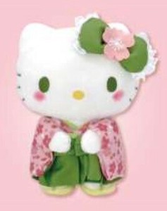 9月下旬入荷　ハローキティ　桜着物抹茶　ぬいぐるみSサイズ　サンリオキャラクターズ