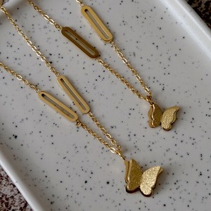 Stainless Steel Chain Necklace Asymmetrical Butterfly Stainless Steel 40cm