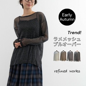 T-shirt Crew Neck Mesh Lame Cut-and-sew