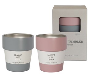 《メーカー取寄》Good Feeling スタックタンブラーペア グレー＆ピンク[食器 陶磁器] ギフト