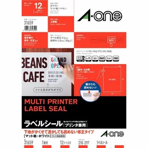ラベルシール プリンタ兼用 下地がかくせて透かしても読めない修正タイプ A4 1面 12シート入