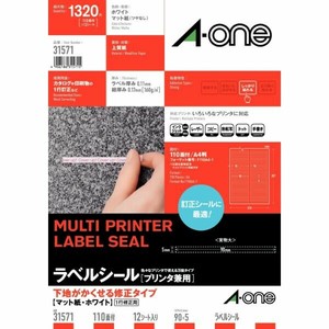 ラベルシール プリンタ兼用 下地がかくせる修正タイプ A4 110面 四辺余白付 12シート入