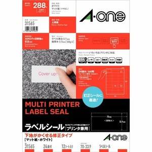 ラベルシール プリンタ兼用 下地がかくせる修正タイプ A4 24面 上下余白付 12シート入