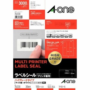 ラベルシール プリンタ兼用 ハイグレードタイプ A4 30面 四辺余白付 角丸 100シート入