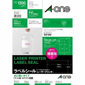 ラベルシールレーザープリンタ 水に強いタイプ A4判 12面 四辺余白付 角丸 徳用100シート(1200片) エーワン