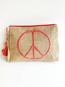 ⑥おすすめ★【SALE★在庫限り】PEACE刺繍・ジュートタッセルクラッチバッグ（手刺繍）