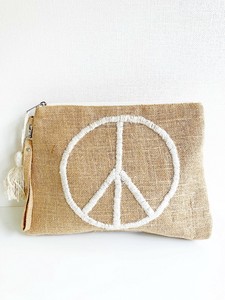 ⑥おすすめ★【SALE★在庫限り】PEACE刺繍・ジュートタッセルクラッチバッグ（手刺繍）