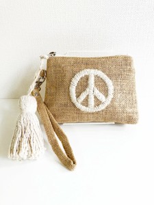 ⑥おすすめ★【SALE★在庫限り】PEACE刺繍・ジュートポーチ(手刺繍)
