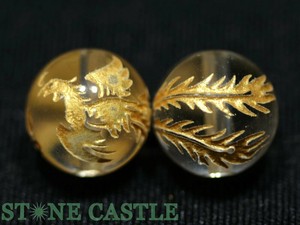 【彫刻ビーズ】水晶 12mm 鳳凰 (金彫り) (浅彫り) (数量限定商品) 【天然石 パワーストーン】