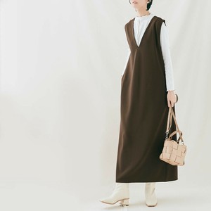 ジャンパースカート《前後2way Vネックジャンパースカート》《現品限り-ブラウンのみ》