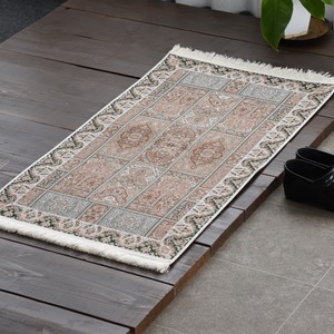 ペルシャ絨毯柄 ゴブラン織 絹のような光沢 玄関マット 60×110cm ベージュ×グリーン ル・ファルシ 133-05