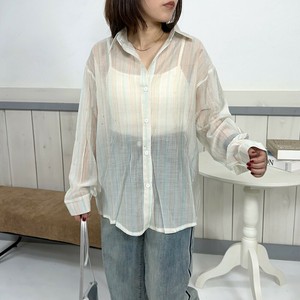Button Shirt/Blouse Sheer Shirt Stripe [2024 NEW]
