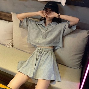 半袖ポロトップス×ショートパンツ 　 セットアップ　　パンツ　トップス　ポケット　ウエストゴム