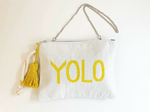 ⑥【SALE★在庫限り】ビーズ2WAYクラッチ（手刺繡ビーズ）/ YELLOW