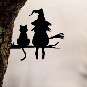 ガーデンアクセサリー  魔女 猫 切り株置物  BQ4569