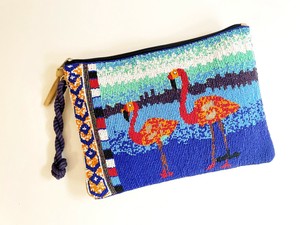 ⑥【SALE★在庫限り】フラミンゴビーズポシェット（手刺繍ビーズ）