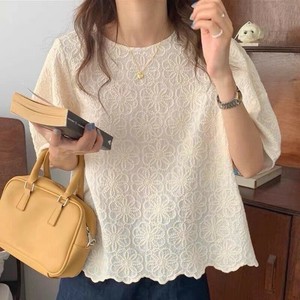 新しいスタイルの女性のシャツ夏ルーズソリッドカラーラウンドネック多用途カジュアルプリーツフリル