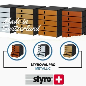 STYRO 【Metallic】A4 縦型 レターケース 5段【全4色】（スイス・輸入・文具・オフィス用品・引出し）