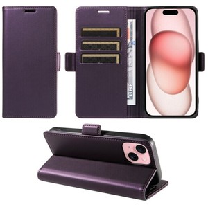 iphone15 SamsungS24 ケース 手帳型 カード収納 マグネット式 ケース 保護カバー パープル BQ4632