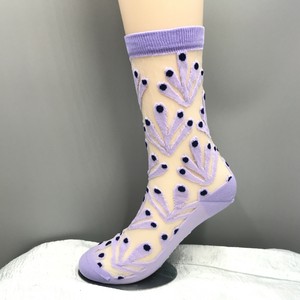 靴下　クルーソックス　レディース　シースルー　お花　フラワー　パープル