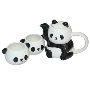 【ティーセット】磁器製ティーポット＆ティーカップ2個セット パンダ親子