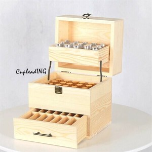 【定番商品】早い者勝ち 精油収納箱 折り畳み式 整理用品 折り畳み 精油木箱 三段 59コマ 精油収納ケース