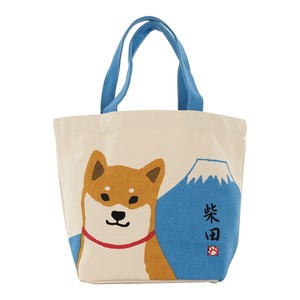 トートバッグ Mサイズ　内ポケット付き　ふじやましばた 柴犬　犬　富士山　アイボリー　33cm×25cm