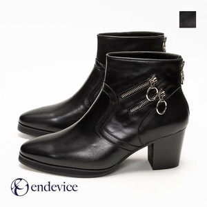 2連ジップ レザー ヒール ショートブーツ 秋冬 メンズ ELB031-10 [ endevice / エンデヴァイス ]