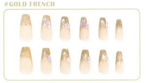 【2024年春夏新作】【ネイルチップ】ロングスクエアタイプ　GOLD FRENCH 222191