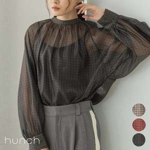 Button Shirt/Blouse Sheer Check Gathered Blouse [2024 A/W NEW]